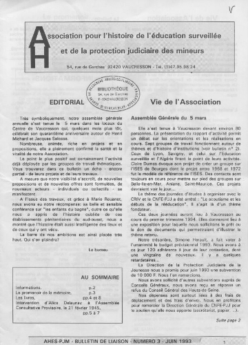 Pour l'histoire [Bulletin de liaison] - n°3 - Juin 1993