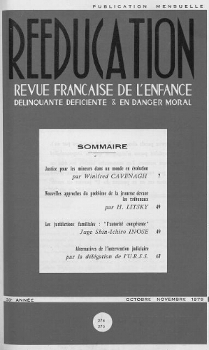 Rééducation. Revue française de l'Enfance Délinquante, déficiente et en danger moral - n°274/275 - octobre/novembre 1975