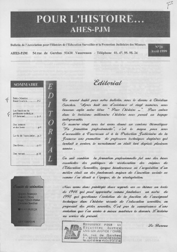 Pour l'histoire [Bulletin de liaison] - n°20 - Avril 1999