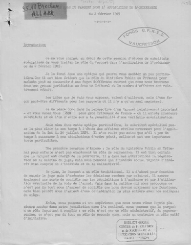 Le rôle du parquet dans l'application de l'ordonnance du 2 février 1945