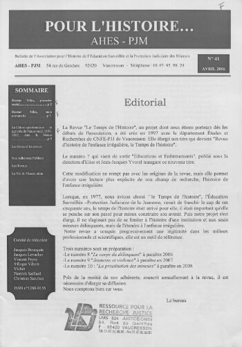 Pour l'histoire [Bulletin de liaison] - n°41 - Avril 2006