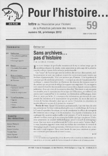 Pour l'histoire [Bulletin de liaison] - n°59 - Printemps 2012