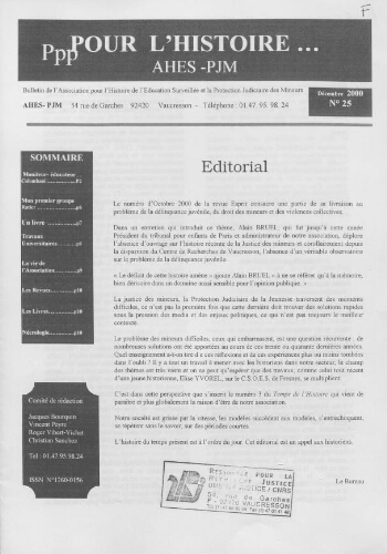 Pour l'histoire [Bulletin de liaison] - n°25 - Décembre 2000