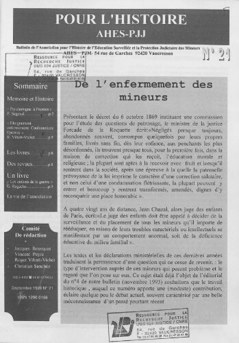 Pour l'histoire [Bulletin de liaison] - n°21 - Septembre 1999