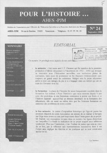 Pour l'histoire [Bulletin de liaison] - n°24 - Septembre 2000