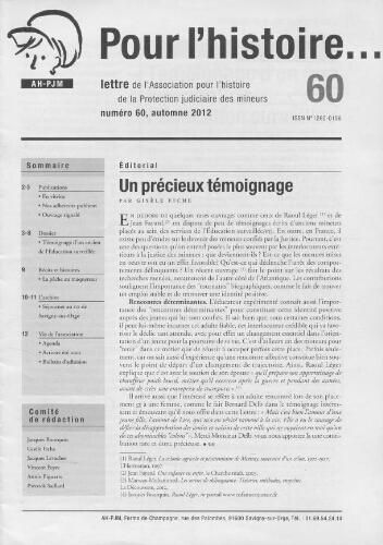 Pour l'histoire [Bulletin de liaison] - n°60 - Automne 2012