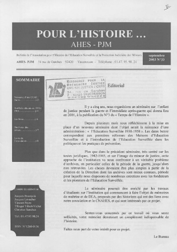 Pour l'histoire [Bulletin de liaison] - n°33 - Septembre 2003