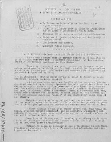 Bulletin de liaison des délégués à la liberté surveillée - n°6 - 1954