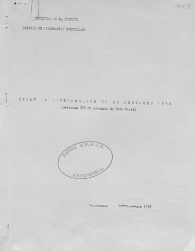 Etude de l'ordonnance du 23 décembre 1958 (articles 375 et suivants du code civil)