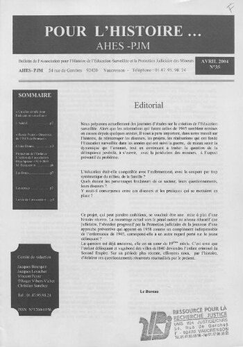 Pour l'histoire [Bulletin de liaison] - n°35 - Avril 2004