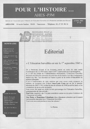Pour l'histoire [Bulletin de liaison] - n°38 - Avril 2005