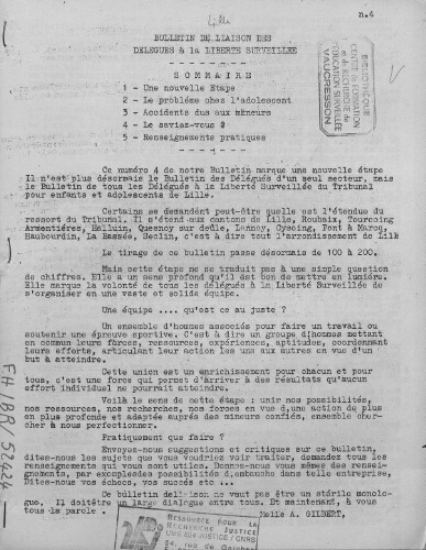 Bulletin de liaison des délégués à la liberté surveillée - n°4 - 1954