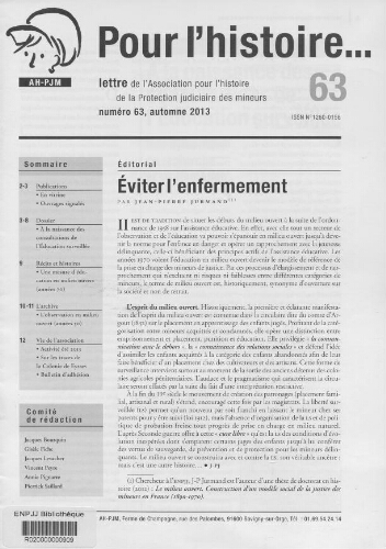 Pour l'histoire [Bulletin de liaison] - n°63 - Automne 2013