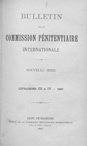 Bulletin de la commission pénitentiaire internationale - n°3/4 - 1890