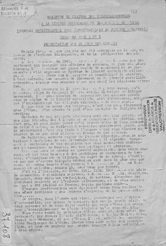 Bulletin de liaison des délégués bénévoles à la liberté surveillée du département de l’Oise - n°1 - décembre 1958