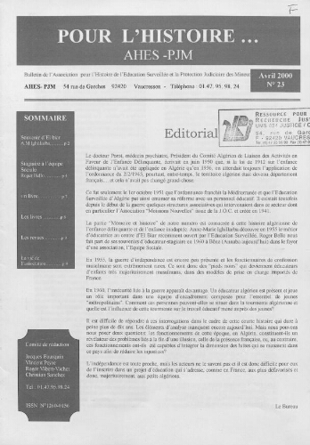 Pour l'histoire [Bulletin de liaison] - n°23 - Avril 2000