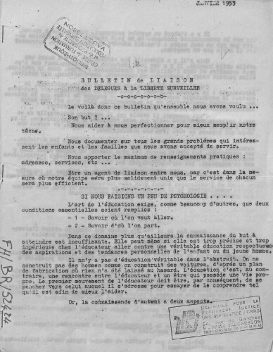Bulletin de liaison des délégués à la liberté surveillée - [n.p.] - janvier 1953