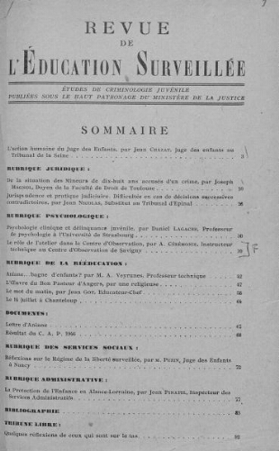 Revue de l'Education surveillée : études de Criminologie juvénile - n°3 - 1946
