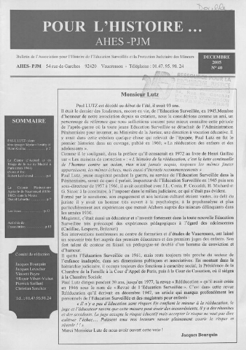 Pour l'histoire [Bulletin de liaison] - n°40 - Décembre 2005