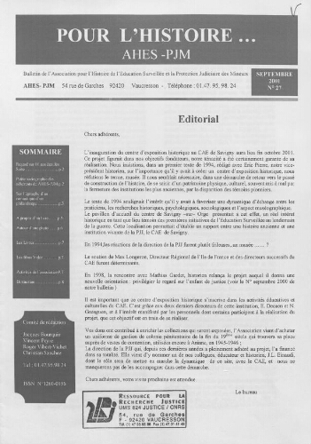 Pour l'histoire [Bulletin de liaison] - n°27 - Septembre 2001