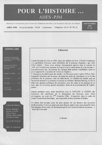 Pour l'histoire [Bulletin de liaison] - n°39 - Septembre 2005