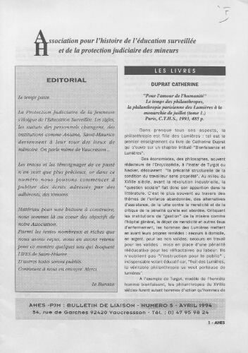 Pour l'histoire [Bulletin de liaison] - n°5 - Avril 1994
